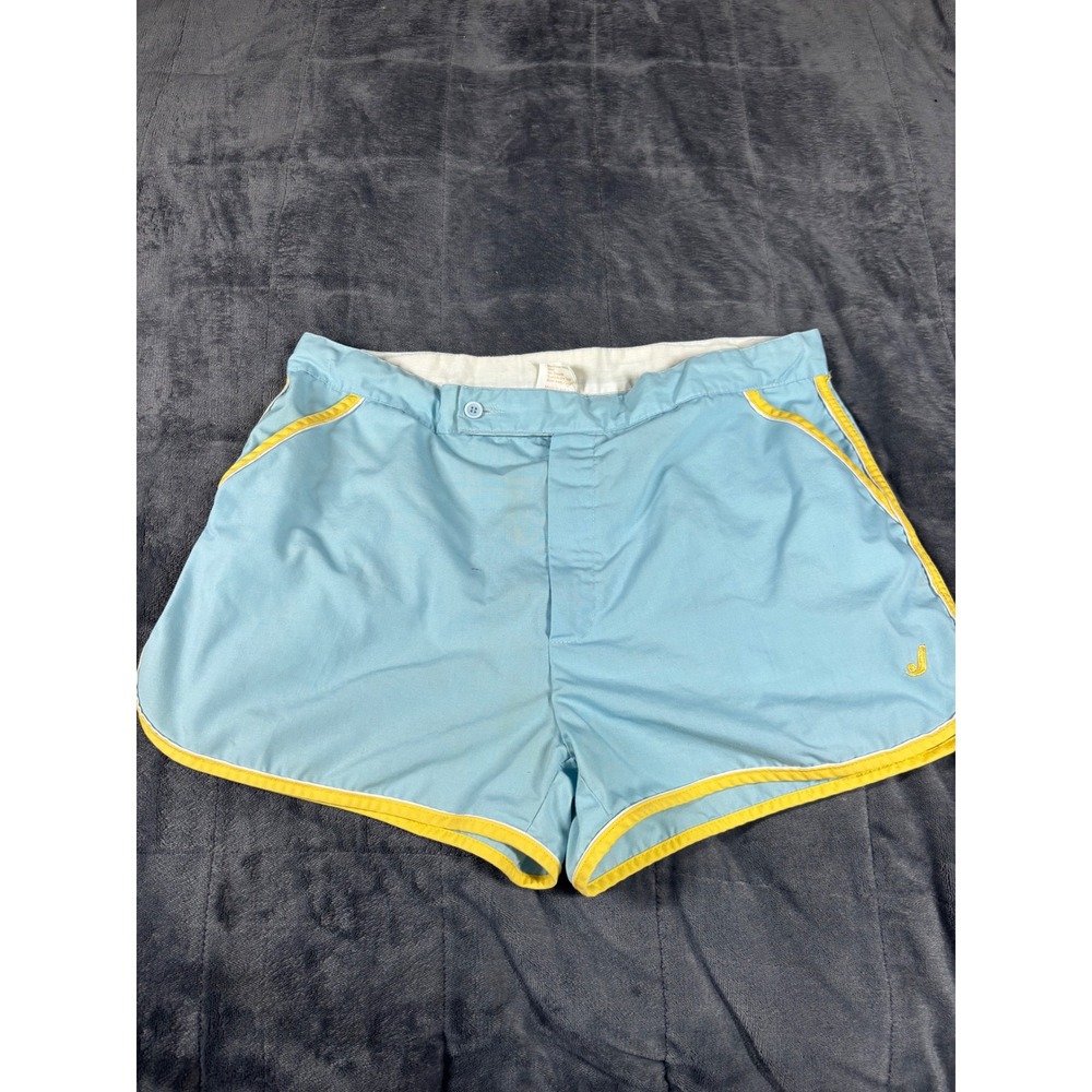 Vintage Jantzen Mens Blue Yellow Trim Swim Trunks Made in USA Size 40‎ Retro 70s
